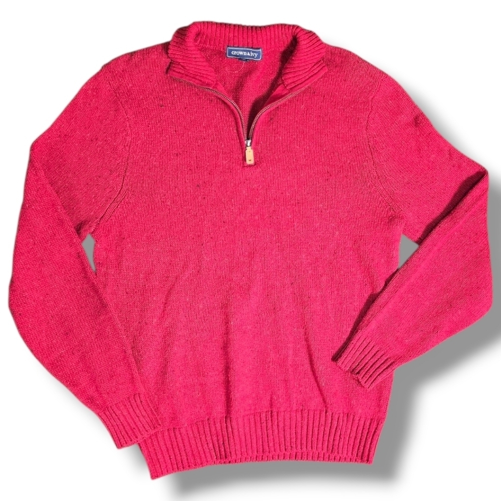 Crown & Ivy | Ivy League Speckle Knit Mock Neck Quater Zip Pullover Sweater